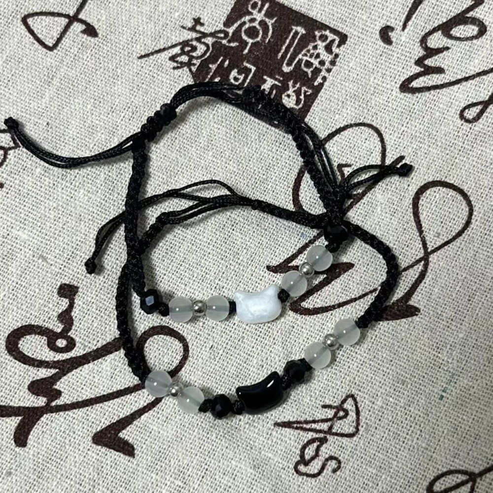 Cute Couple Bracelet with Minimalist Moonstone and Obsidian Design